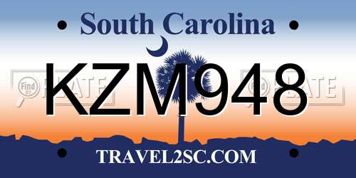 KZM948 South Carolina License Plate