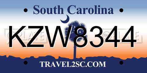 KZW8344 South Carolina License Plate