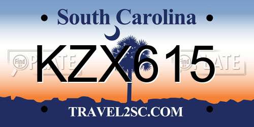 KZX615 South Carolina License Plate