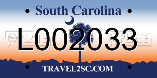L002033 South Carolina License Plate