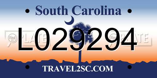 L029294 South Carolina License Plate