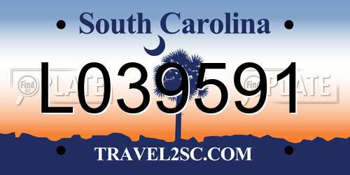 L039591 South Carolina License Plate