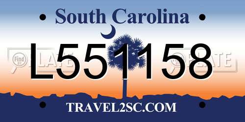 L551158 South Carolina License Plate