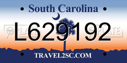 L629192 South Carolina License Plate