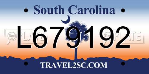 L679192 South Carolina License Plate