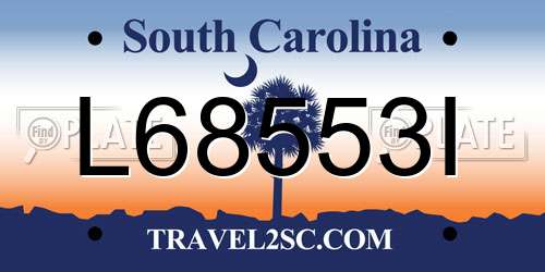 L68553I South Carolina License Plate