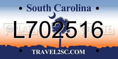 L702516 South Carolina License Plate