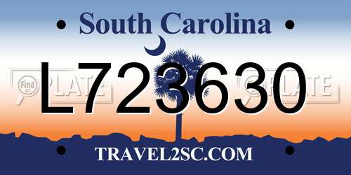 L723630 South Carolina License Plate