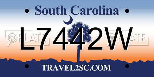 L7442W South Carolina License Plate