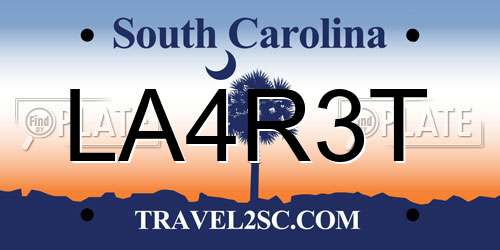 LA4R3T South Carolina License Plate