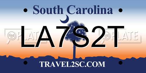 LA7S2T South Carolina License Plate
