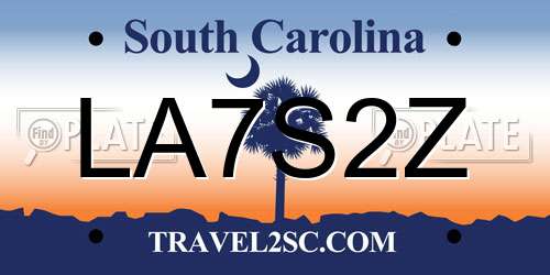 LA7S2Z South Carolina License Plate
