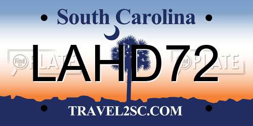 LAHD72 South Carolina License Plate
