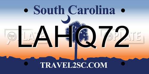 LAHQ72 South Carolina License Plate