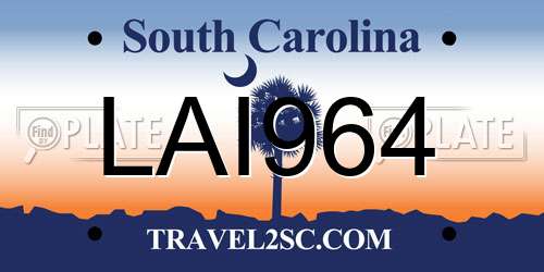 LAI964 South Carolina License Plate