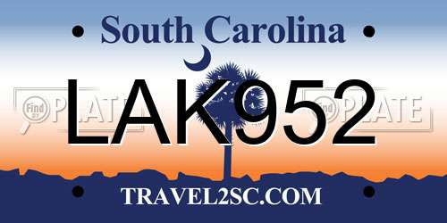 LAK952 South Carolina License Plate