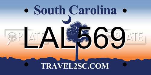 LAL569 South Carolina License Plate