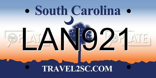 LAN921 South Carolina License Plate
