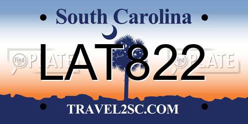 LAT822 South Carolina License Plate