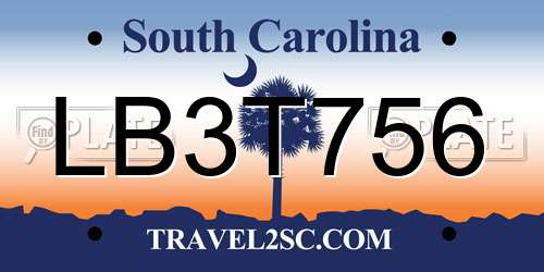 LB3T756 South Carolina License Plate
