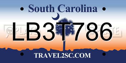 LB3T786 South Carolina License Plate