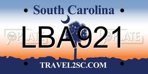 LBA921 South Carolina License Plate