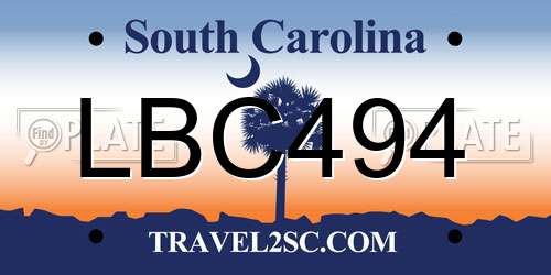 LBC494 South Carolina License Plate