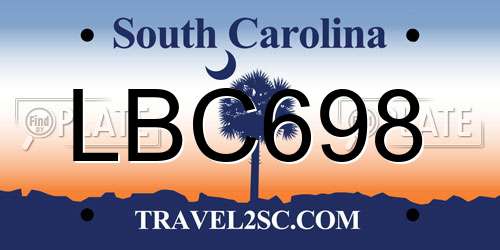 LBC698 South Carolina License Plate