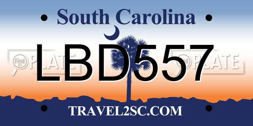 LBD557 South Carolina License Plate