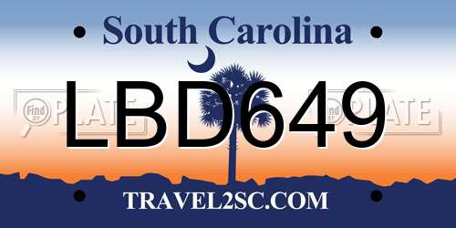 LBD649 South Carolina License Plate