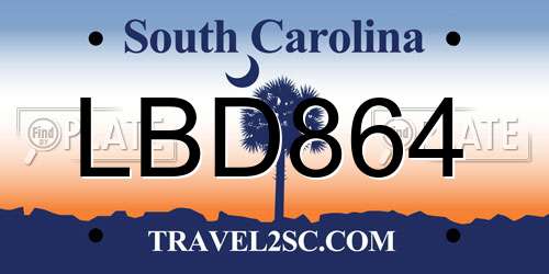 LBD864 South Carolina License Plate