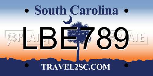 LBE789 South Carolina License Plate