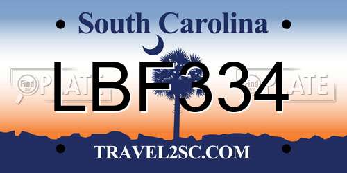 LBF334 South Carolina License Plate