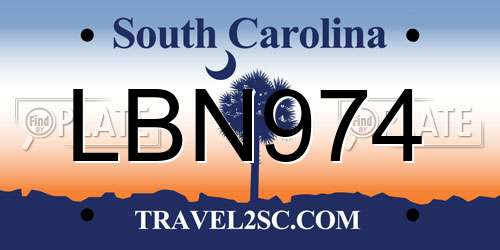 LBN974 South Carolina License Plate