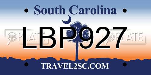 LBP927 South Carolina License Plate
