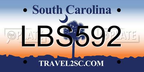 LBS592 South Carolina License Plate