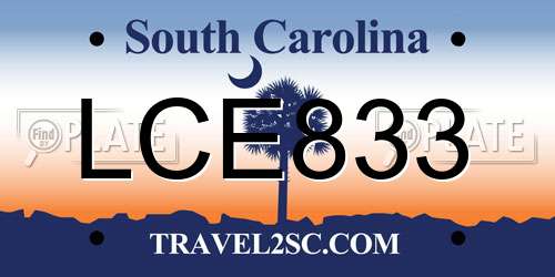 LCE833 South Carolina License Plate