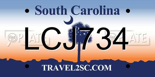 LCJ734 South Carolina License Plate