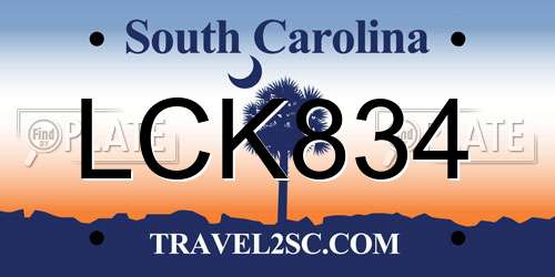 LCK834 South Carolina License Plate