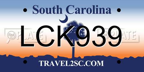 LCK939 South Carolina License Plate