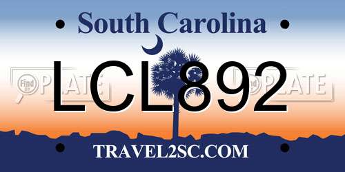 LCL892 South Carolina License Plate