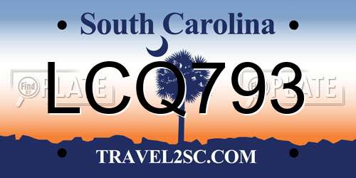 LCQ793 South Carolina License Plate