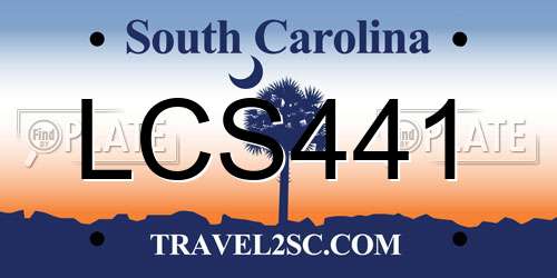 LCS441 South Carolina License Plate