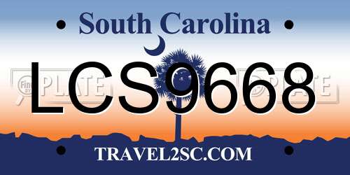 LCS9668 South Carolina License Plate