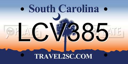 LCV385 South Carolina License Plate
