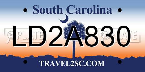 LD2A830 South Carolina License Plate