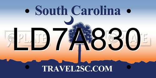 LD7A830 South Carolina License Plate