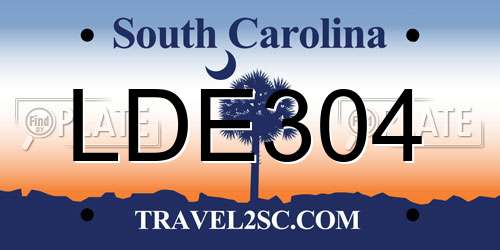 LDE304 South Carolina License Plate
