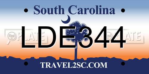 LDE344 South Carolina License Plate