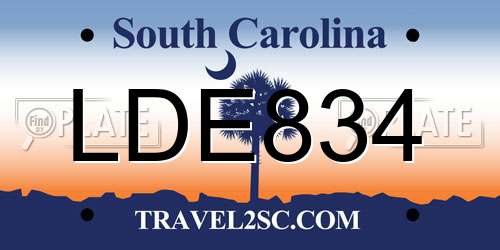 LDE834 South Carolina License Plate